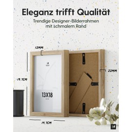 Heimlich® 2 x Picture Frames, 13 x 18 cm, Oak Frame, Pack of 2, Document Frame, Small Collage, Wooden Picture Frame, Real Wood, Photo Frame for Hanging