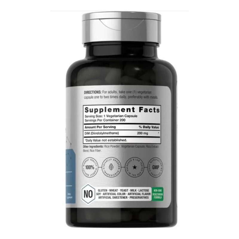 Horbäach DIM Suplemento 200 mg 200 cápsulas Diindolilmetano avanzado con