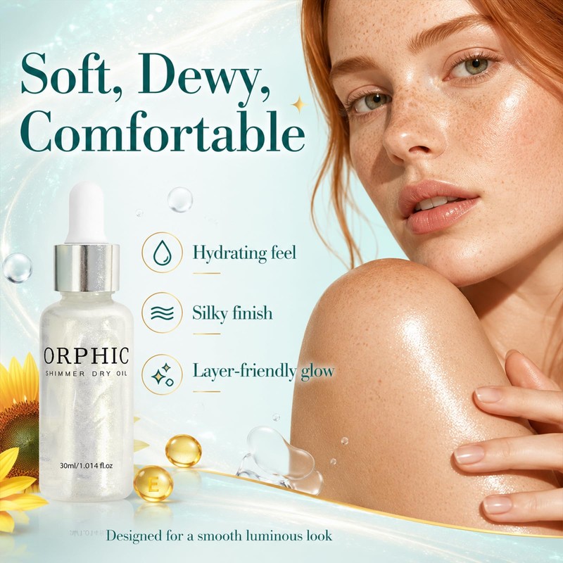 Dry Oil, Body Glitter Oil Liquid Highlighter, Fast-Absorbing Face Brighten,