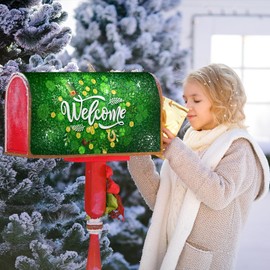 Granbey Happy St Patrick's Day Mailbox Covers Magnetic Standard Size 21x18 Inch Good Luck Leaf Shamrock Welcome Mailbox Cover Leprechaun Hat Wraps Post Letter Box Cover for Holiday Garden Yard