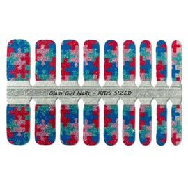 Glam Girl Nails Autism Awareness KIDS SIZED Nail Polish Strips / Nail Wraps / Nail Stickers