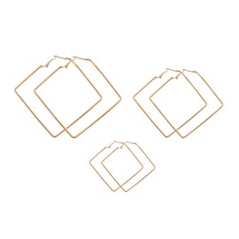 Square Hoop Earrings 3 Pairs Geometric Hoop Earrings Dangle Earring Set For Women Girls (gold)