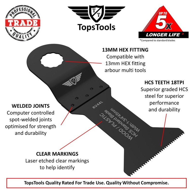 5 x 45mm TopsTools RV44L_5 Fine Tooth 13mm HEX Fitting