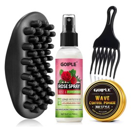 Wave Pomade Twist Sponge Brush Twist Styler Comb for Black Men - Washable Afro Curl Sponge Racket for Barbers & Daily Use, Ideal for Curly, Coiled, 4C Hair - Hair Pick Comb Rose Water Spray Set