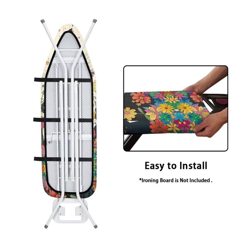 GLENLCWE Black Cat Colorful Flower Ironing Board Cover,Cute Cat Print