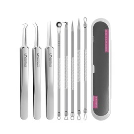 Blackhead and Acne Removal Tweezer Set, 8-Piece Kit with Storage Case, Precision Antibacterial Stainless Steel, Acne Needle, Blackhead Remover for Strawberry Nose, Blackheads, Pore Care, Portable and