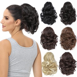 BUYOGET Ponytail Extension Long Curly Wavy Claw Jaw Clip in Synthetic Hairpiece Pony Tail Tale 8 Inches Light Brown