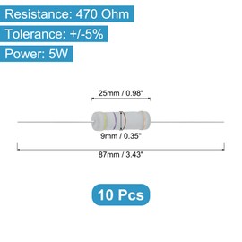 YOKIVE 10 Pcs 470 Ohm 5 Watts Metal Oxide Film Resistor, 5% Tolerance Resistor Axial Lead | Flame Proof for DIY Electronic Circuits, Audio-Video Projects