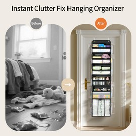 Yecaye 6-Tier Over the Door Organizer with Detachable Bin, Large Capacity Door Organizer Hanging for Bedroom Closet Nursery Pantry, Over the Door Storage for Baby Diaper Caddy Newborn Essentials Black