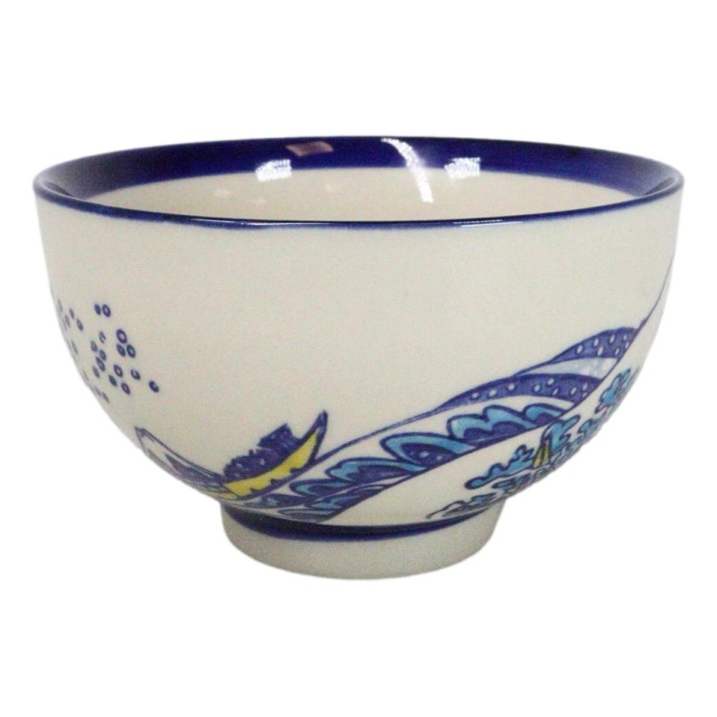 Pack Of 4 Blue Japanese Hokusai Great Wave Design Ceramic