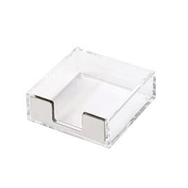 Clear Silver Desktop Mmeo Holder Cute Acrylic Sticky Notes Dispenser 3.9×3.9 Inches Office Memo Pad Holder for Desk