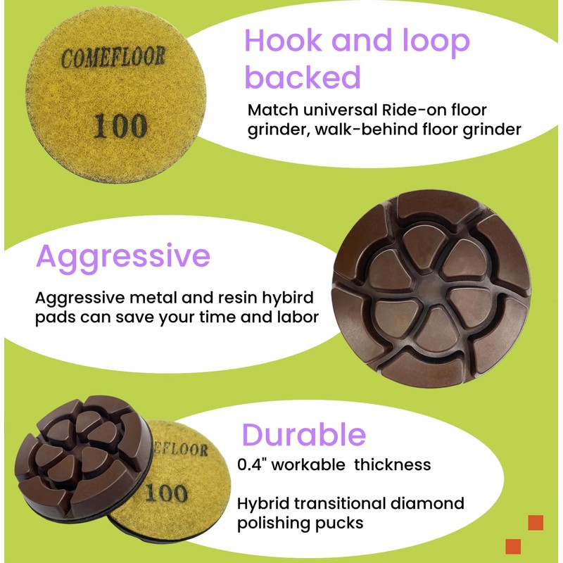 3 Inch Hybrid Diamond Polishing Pucks for Concrete Terrazzo Floor,