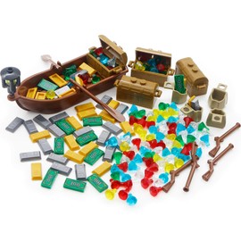 Pirate Treasure Building Game Toys with Diamonds & Crystals & Money & Gems & Pistol & Treasure Chest & Boat Gift for Boys and Girls Compatible with Big Brands