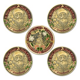Armor Coin & Emblem - 5 pcs Santa Claus Christmas Challenge Coins – 1.5 inch Here Comes Santa” – “Always Believe” Message – Stocking Stuffer or Collector’s Keepsakes (5 Pack Edition)