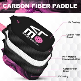 Toplive Pickleball Paddle, Carbon Fiber Pickleball Paddle Single Racket, Pink Cushion Grip + PP Honeycomb Core, Lightweight, Gift for Girls, Women, Beginners, Pickleball Lovers