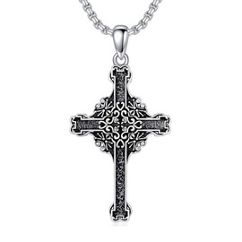 Cross Necklace for Men Cross Necklace 925 Sterling Silver for Men with Stainless Steel Box Chain 24 Inch Christians Gifts for Men Father