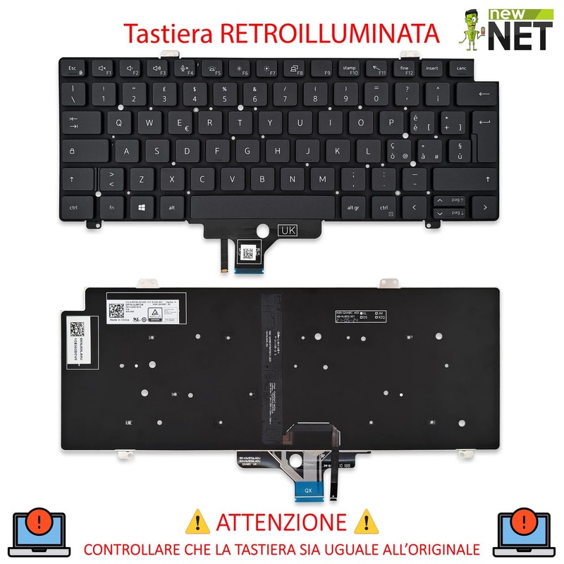 new net - Tastiera compatibile con Dell Latitude 5420, 5421,