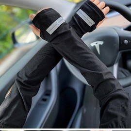 Men's Summer UV Protection Ice Sleeve Arm Protector with Hand Cover - Breathable & Plus Size Black 15ea