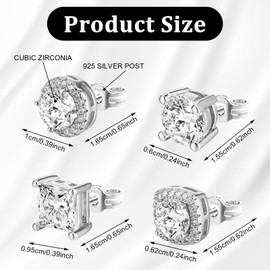 Ymapinc 4 Pairs Cubic Zirconia Earrings Studs Square Earrings for Men Anti-sensitive Earrings Studs Stud Earrings for Men Women