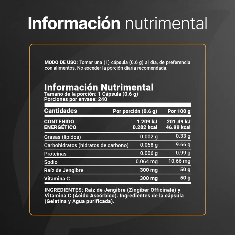 Vitamina Jengibre 240 Cápsulas Apoya Defensas Naturales Energía Bienestar General