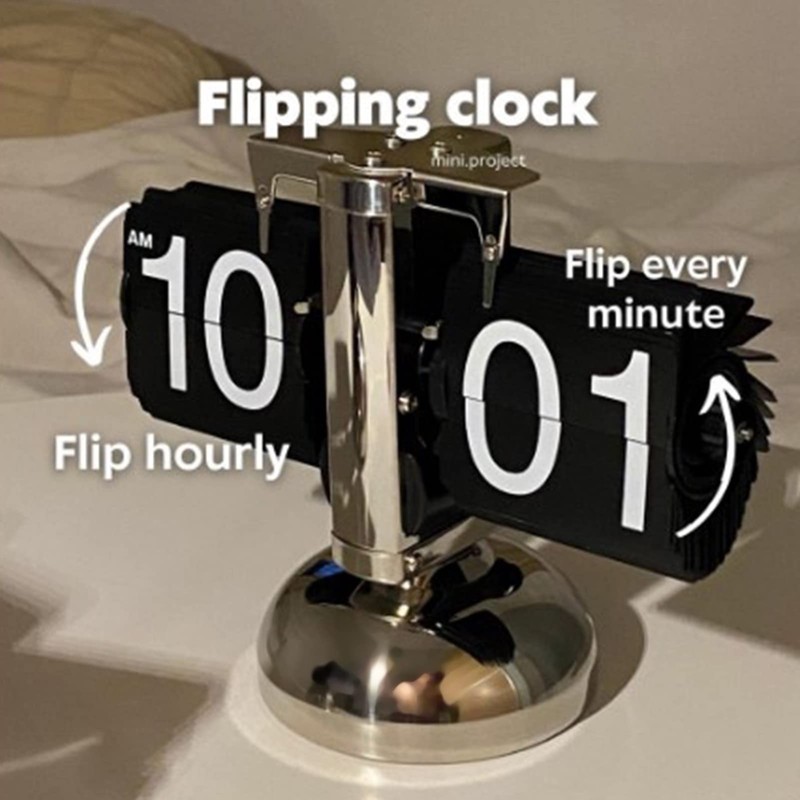 Reloj Abatible Retro Minimalista, Reloj de Escritorio Mecánico con Tapa