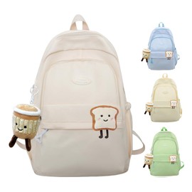 Sanilinwild Girls Backpack Kawaii Backpack Aesthetic School College Backpack Large Capacity Bookbags with Cute Pendant Backpack for Kids Boys Teenage Primary Secondary(White)