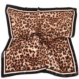 EIysee 35 x 35 Women's Fashion Pattern Large Square Silk Like Hair Scarf Head Sleeping Wrap Satin Neck Bandana for Gift (Leopard print-black border)…