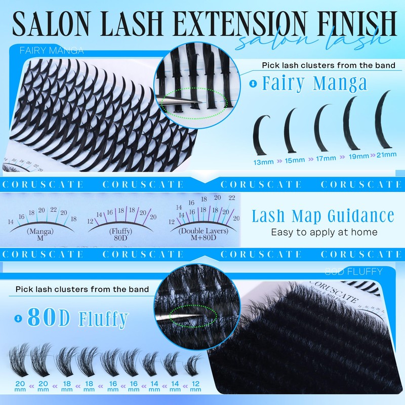 CORUSCATE 80D Cluster Lashes Fluffy Individual Eyelashes Thick D Curl