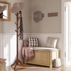 VASAGLE Coat Rack Freestanding, Wooden Coat Rack Stand with 8 Hooks ,Adjustable Coat Tree for Coats, Hats, Bags, Purses, for Entryway, Hallway, Rubberwood, Black URCR01WN