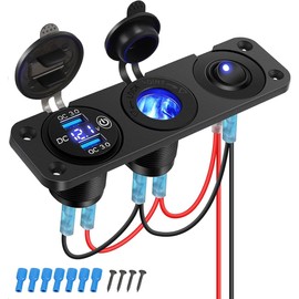 Hsthe Sea Dual QC3.0 USB A PD Typ C Autoladegerät-Panel mit LED-Voltmeter, Zigarettenanzünderbuchse, Kippschalter – Schnellladung für 12 V/24 V Auto, LKW, Marine, Boot, Wohnmobil, ATV