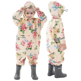 Panegy Kids' Playwear, Rain Pants, Children, Rainwear, Top and Bottom, flower, XL