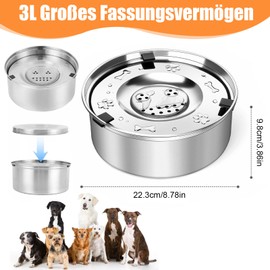 3L Water Bowl Dog Without Drooling Stainless Steel Water Bowl Without Drooling, Floating Dispenser, Dog with Non-Slip Base, Leak-Proof Feeder for Puppies and Kittens Healthy Drinking