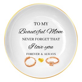 Gifts for Mom Birthday, Mom Birthday Gifts from Daughter Son, Unique Ceramic Ring Holder Jewelry Dish Gifts Ideas for Mother Home Decorative