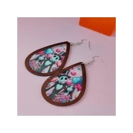 Butterfly Wing Creepy Couple Earrings, Polymer Clay, Teardrop Shape, Multicolored
