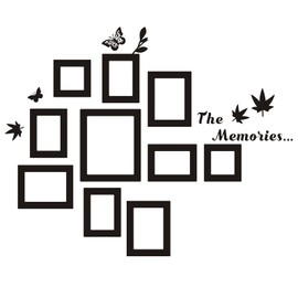 10 Pcs Picture Frames Wall Decal The Memories Vinyl Stickers, Removable Photo Frame Butterflies Leaves Art DIY Sticker Mural for Bedroom Playroom Living Room Office Home Window Door Decoration