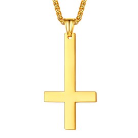 U7 Inverted Cross Necklace, 18K Gold Plated Stainless Steel Pendant Satanic Jewelry, Gothic Occult Devil Necklace, Upside Down Cross Chain