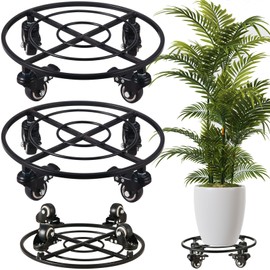 KvyusFlourish 2 Packs Large Metal Plant Caddy with Wheels 13.6" Rolling Plant Stands Heavy-Duty Wrought Iron Plant Dolly Plant Rollers Planter Mover with Casters, Strong Load Capacity