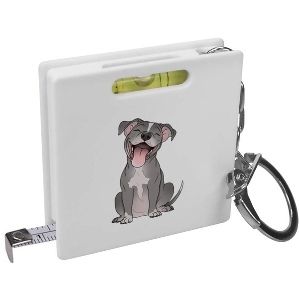 Azeeda 'Happy Pit Bull Terrier' Keyring Tape Measure/Spirit Level Tool