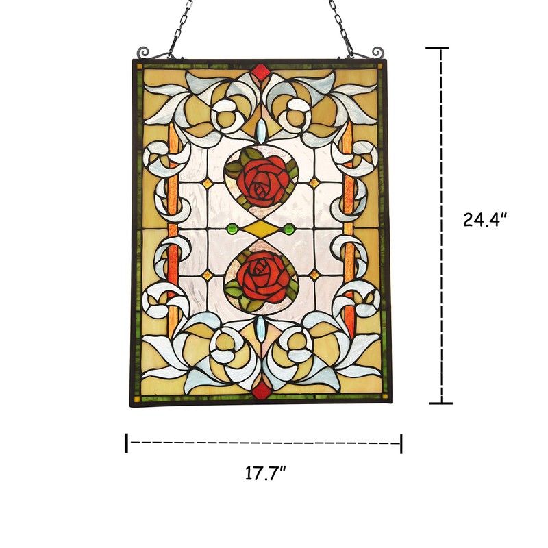 RADIANCE goods Floral Tiffany-Glass Window Panel 24" Tall