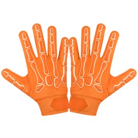 Glorious Traders Youth Football Gloves American Wide Receiver Injected Bones Football Gloves for Adult Men Women & Boys with Super Sticky Silicone Grip Palms (Orange, Youth Medium)