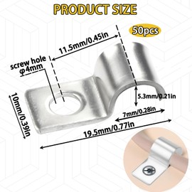JAONLD Pack of 50 Cable Clamps Metal Pipe Clamps 2 mm Thickened 304 Stainless Steel Cable Clips Pipe Clamps U Shaped Single Hole Cable Attachment Wall for Attaching Cables, Wires and Pipes