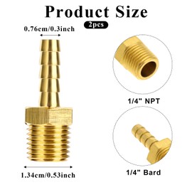 Brass Compressed Air Coupling 1/4 Inch Quick Coupling with Male Thread Air Hose Fittings 1/4 Inch Compressed Air Hose Connector Air Compressor Accessory Set (Pack of 2)