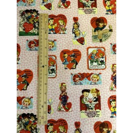 Michael Miller Fabrics VINTAGE VALENTINES MICHAEL MILLER RETRO GREETING CARDS POSTCARDS PINK FABRIC HY