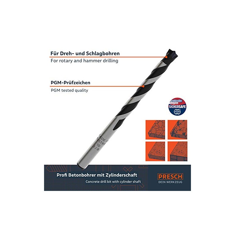 Presch Concrete Drill Bit Set Professional 5-Piece – High-Quality Masonry