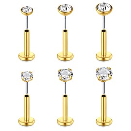 MODRSA Gold Nose Stud Gold Nose Ring Stud Threadless Nose Stud Push in Nose Studs 18g Labret Nose Stud