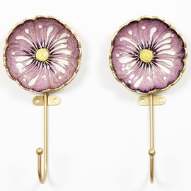 bordorsse Vintage Wall Hooks Decorative Rack Hangers, 2 Pack Metal Wall Mounted Hook with Flower Shape for Hanging Coats