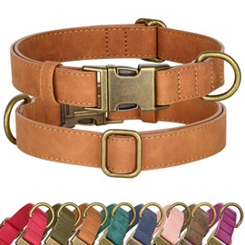 Didog Soft Leather Dog Collar, Durable Heavy Duty Dog Collars with Quick Release Metal Buckle, Adjustable Purple Dog Collar Leather for Large Medium Dogs, Light Brown, L