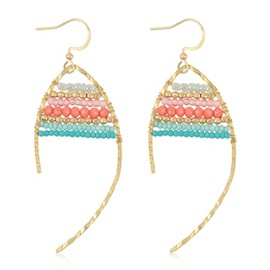 Bohemian Beaded Statement Earrings - Lightweight Sparkly Crystal Round Dangle Drop, Multi Color Rainbow Circle Hoops (Wired Beads Earrings - Mint)