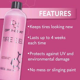 OPTI-COAT – Tire Gel – High Gloss Finish and Excellent Durability; Used to Protect and Dress Tires, Wheel Wells, Interior, & Exterior Plastic Trim; Protects from Ozone, UV, & Oxidation (16 Fl. Oz.)