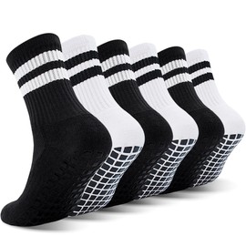 ELUTONG Youth Grip Soccer Socks Kids Athletic Sports Crew Sock for Football Basketball Indoor Boys 6 Pack